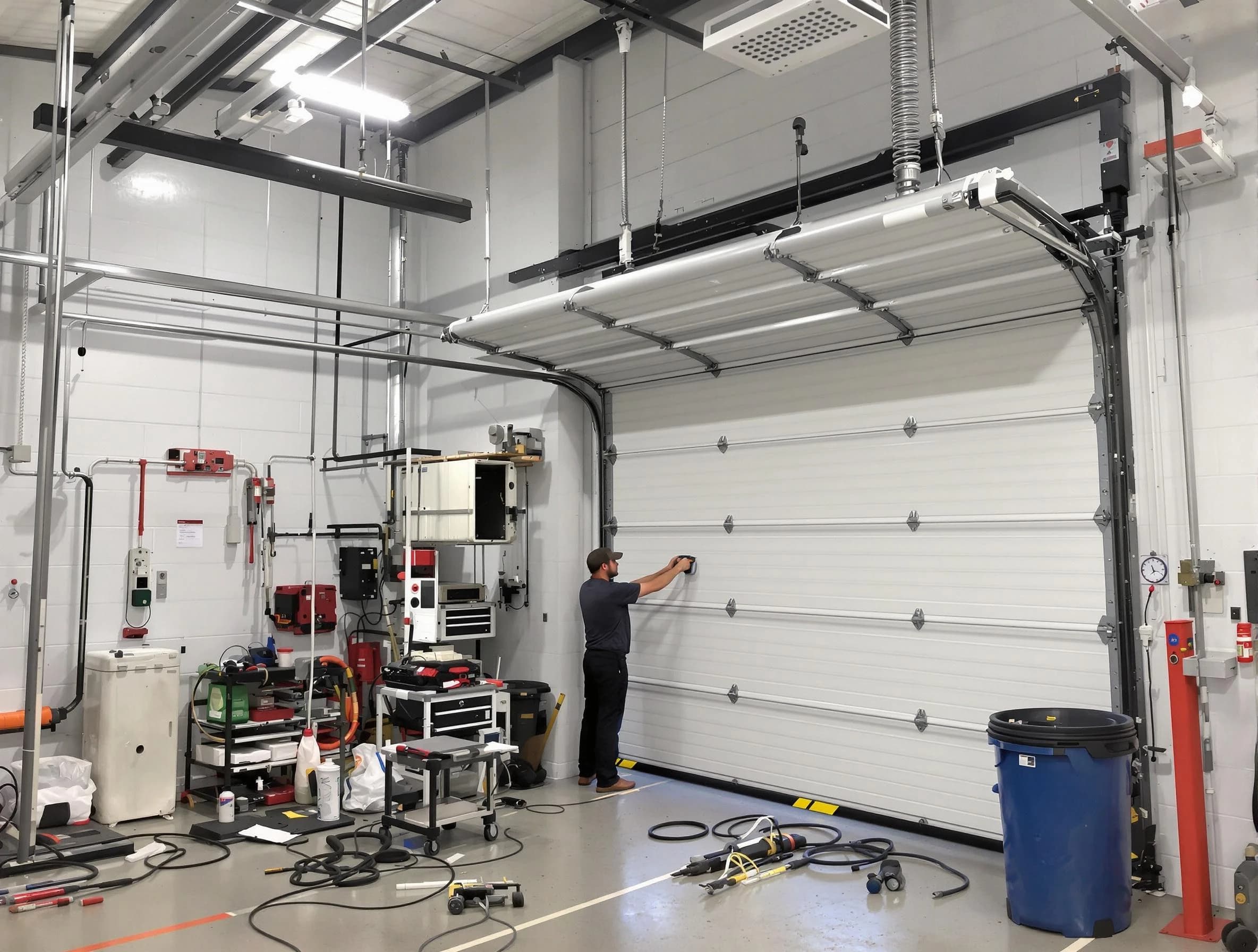 Fairmount Garage Door Repair certified technician performing commercial door repair at a Fairmount business facility