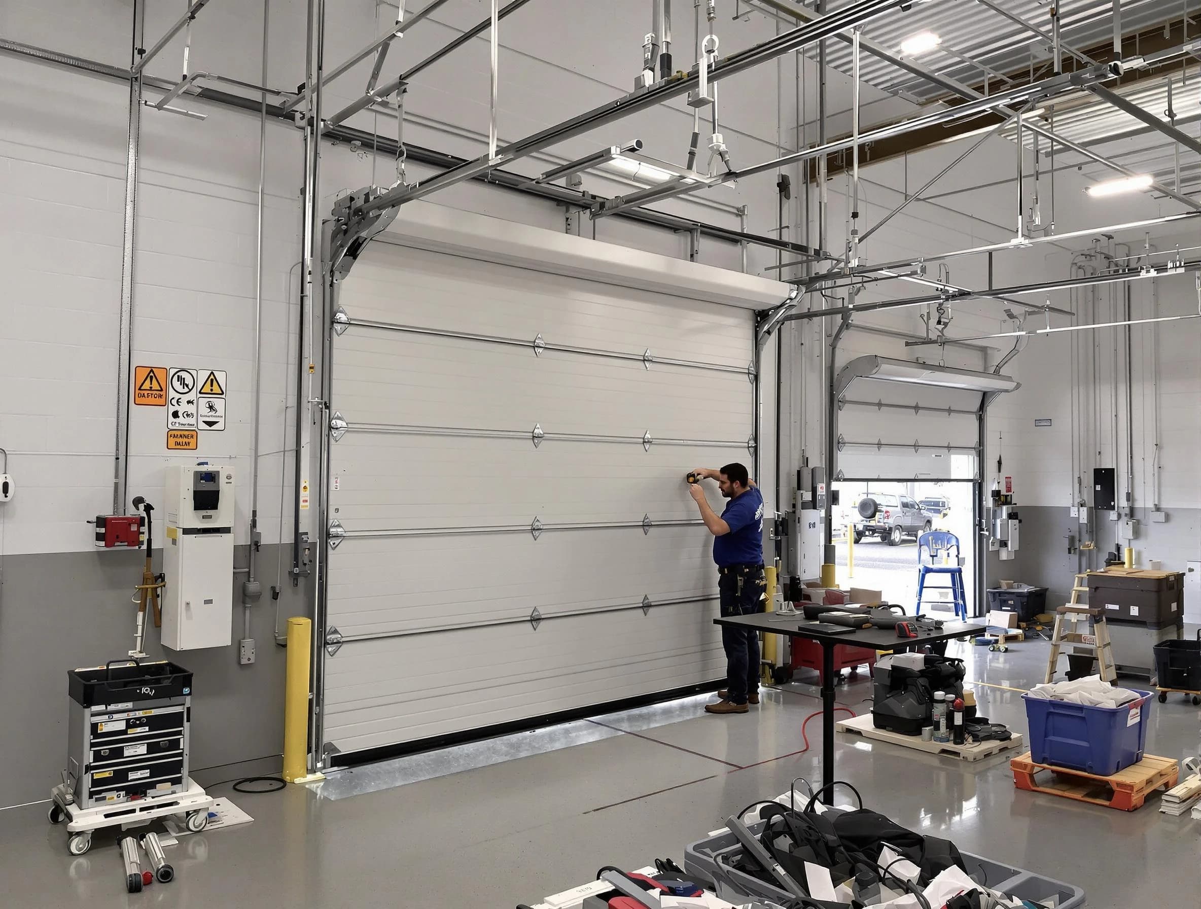Commercial garage door repair being performed by Fairmount Garage Door Repair expert in Fairmount