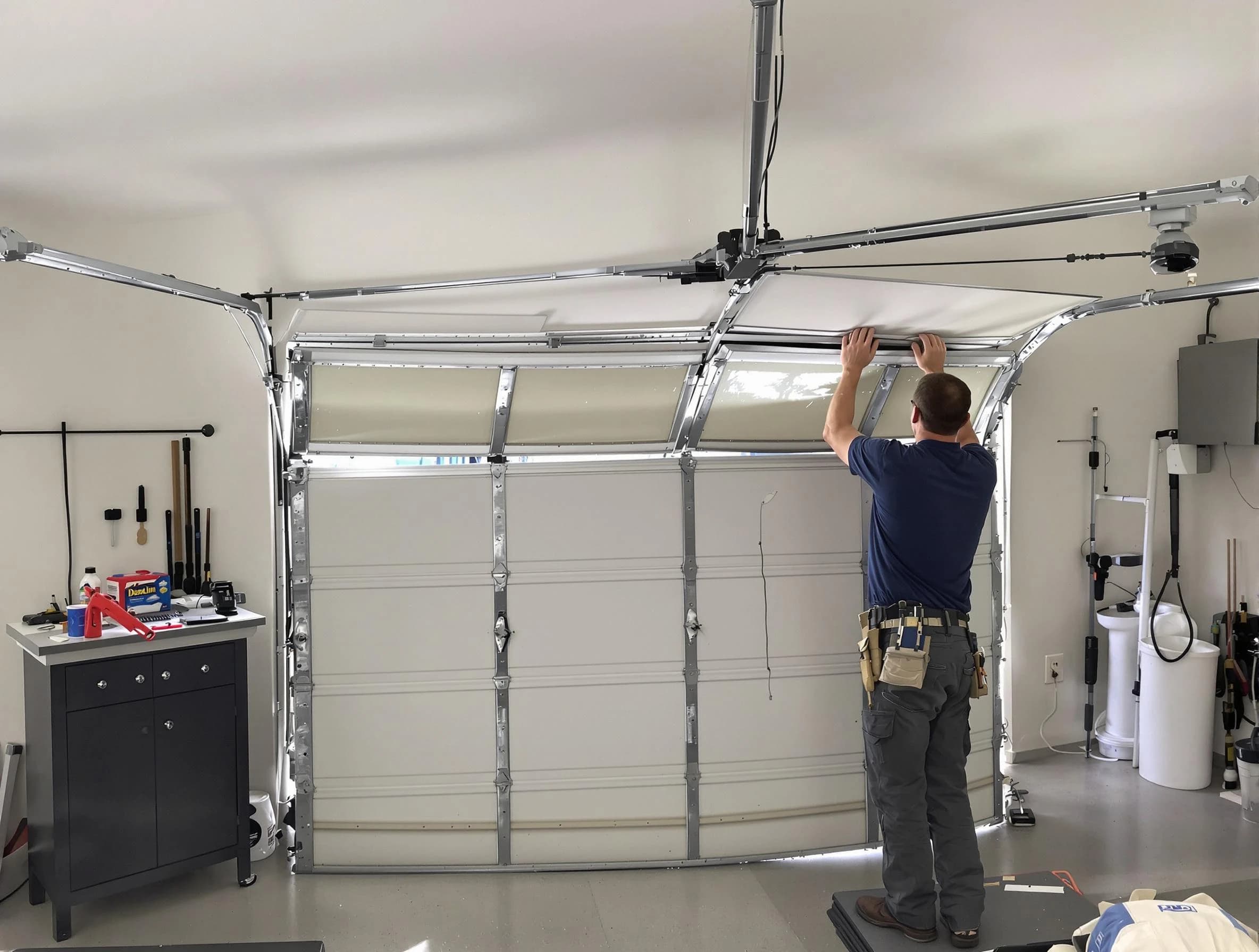 Fairmount Garage Door Repair specialist performing precise section replacement on Fairmount garage door