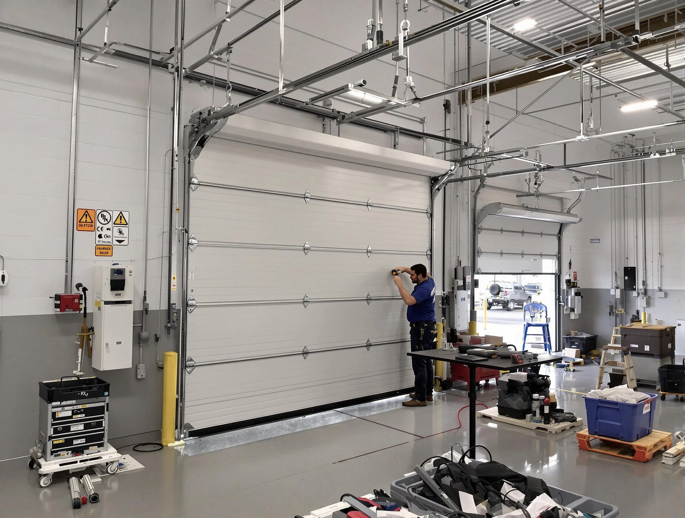 Commercial garage door repair being performed by Fairmount Garage Door Repair expert in Fairmount
