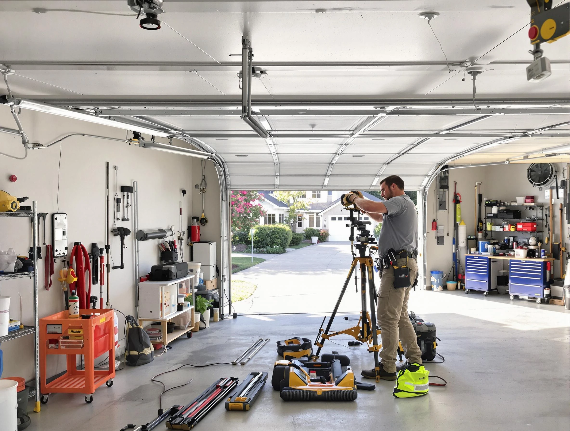 Fairmount Garage Door Repair specialist performing laser-guided track alignment in Fairmount